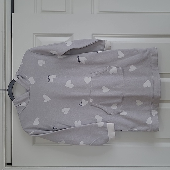Old Navy Grey & White Heart Print Hooded Fleece Tunic Dress - Size L (10-12) - Picture 1 of 6